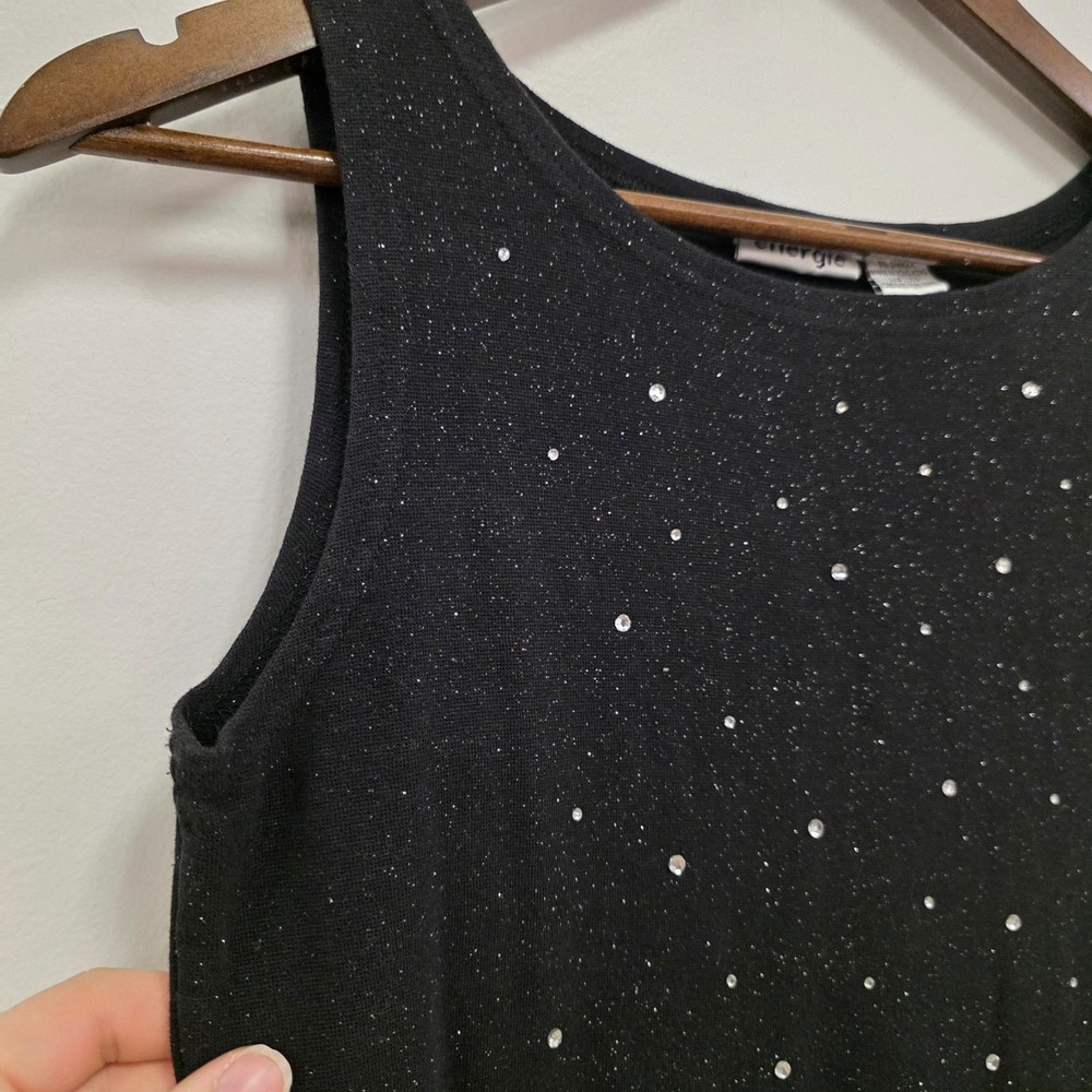 Energie Womens Y2K Glitter Celestial Rhinestone Sleeveless Tank Top Size L Black - Picture 2 of 9